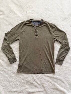 Original Weatherproof Vintage Long Sleeve Henley Shirt Olive Green Size Small